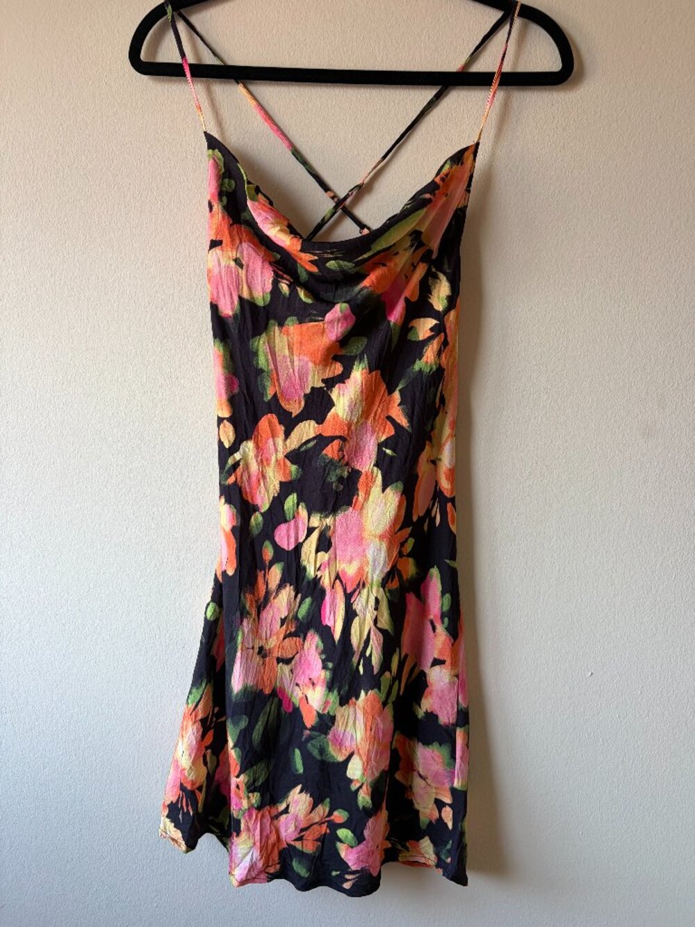 H&M Black Floral Cowl Neck Mini Dress